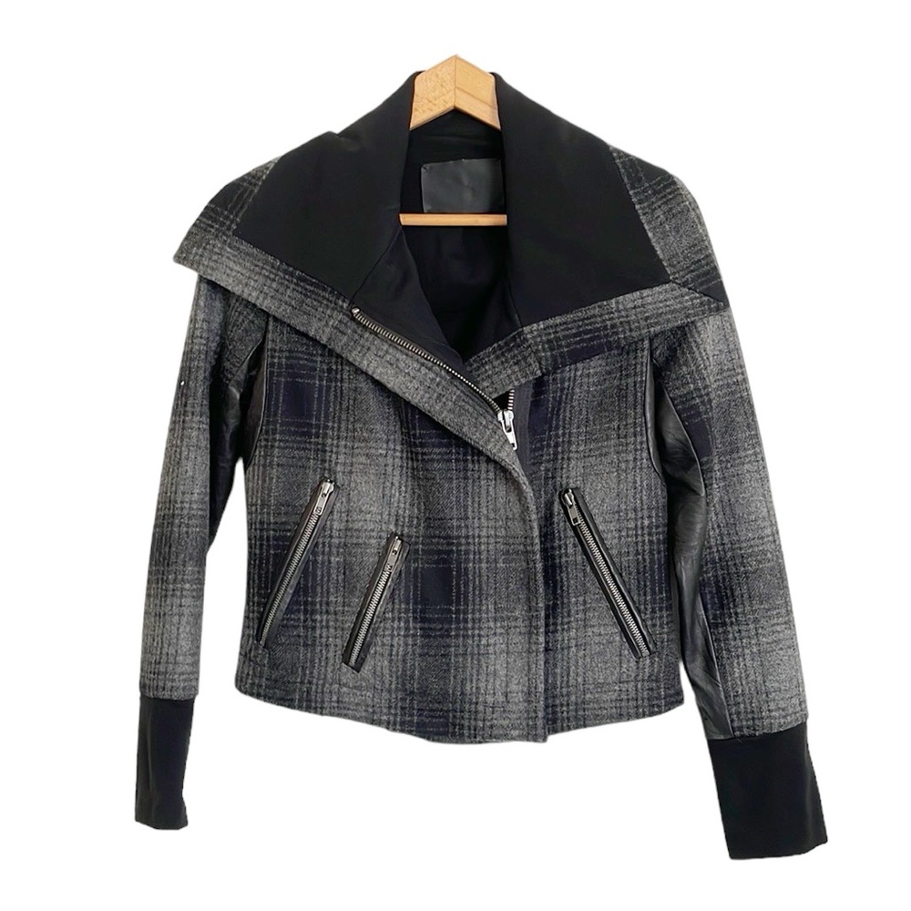 A.L.C. plaid funnel biker moto dark academia wool blend jacket size 6